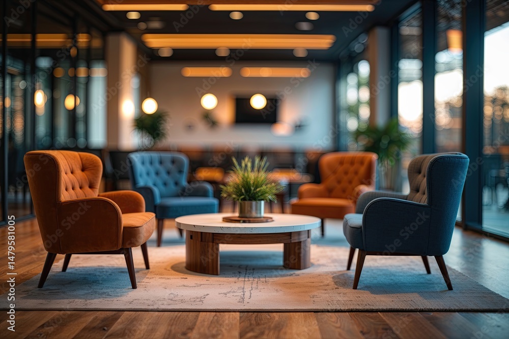 Fototapeta premium Inviting Company Lounge Soft Focus Bokeh and Cozy Lighting