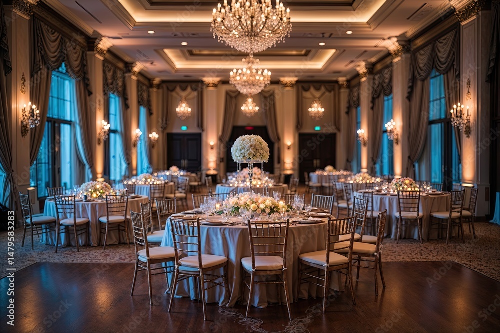 Fototapeta premium Luxury Event Venue Featuring Elegant Ballroom Ambiance and Refined Decor