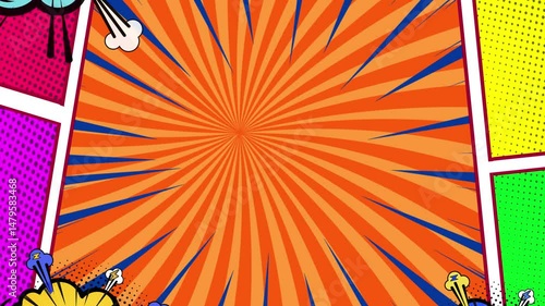 Abstract comic Background with comic fast speed lines and comic rays | Animated comic book page 