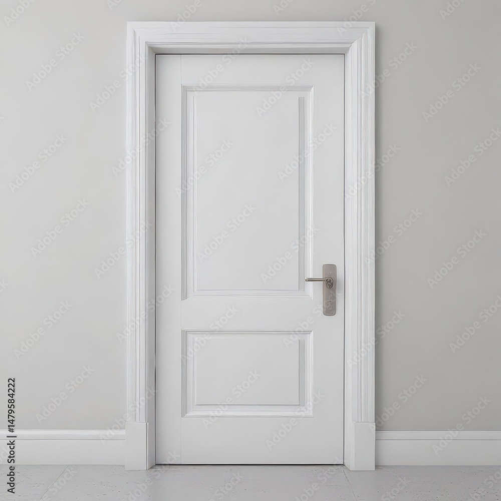 Crisp white door, closed, elegant handle Studio shot , sleek, detail Crisp white door, closed, elegant handle Studio shot , sleek, detail