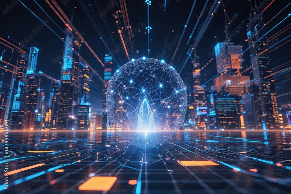 Obraz premium Virtual Information Space: Digital Aesthetics and Connectivity Visualization