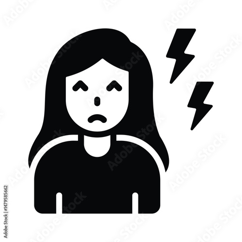 A glyph icon showing girl suffering from headache