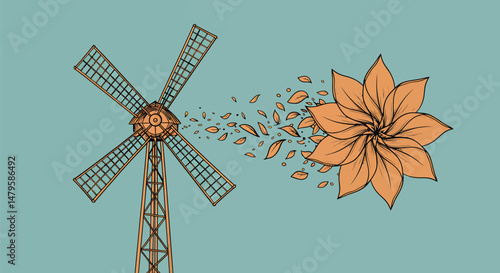 Windmill Transforming into Flower