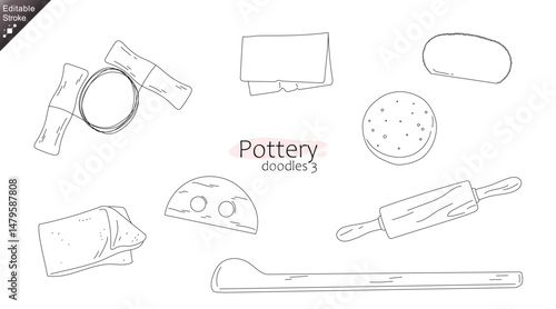 Editable stroke Pottery Tools Doodle Set – Line Art of Ceramic Making Equipment
