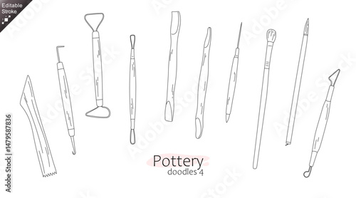 Editable stroke Pottery Tools Doodle Set – Line Art of Ceramic Making Equipment