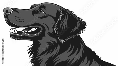 Vector black flat coated retriever dog smiling with joyful expression, showcasing its beautiful fur and friendly demeanor