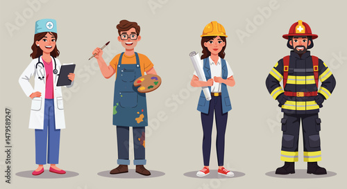 Illustration of Series of character illustrations showcasing different professions in a consistent style