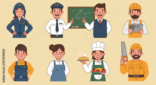 Illustration of Series of character illustrations showcasing different professions in a consistent style