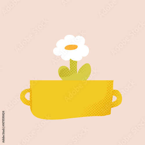 Vector paper cutout flat vase with abstract flowers bouquet in pastel tones, featuring halftone texture and collage style. Minimalist hand drawn illustration for posters, invitations, and web design