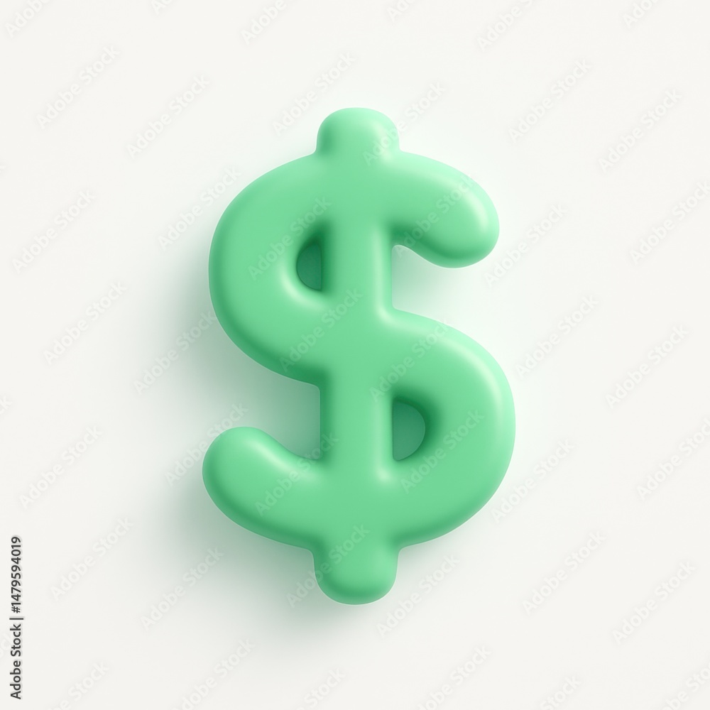 Mint Green Dollar Sign: A bright and cheerful mint green dollar sign rendered in a 3D style, bringing a playful and contemporary twist to financial themes. Mint Green Dollar Sign: A bright and cheerful mint green dollar sign rendered in a 3D style, bringing a playful and contemporary twist to financial themes.