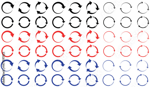 A Big set of circle arrows, round, refreshing, rotating, and recycling arrow icon set, refresh, repeat, arrow Vector illustration. Different circular arrows