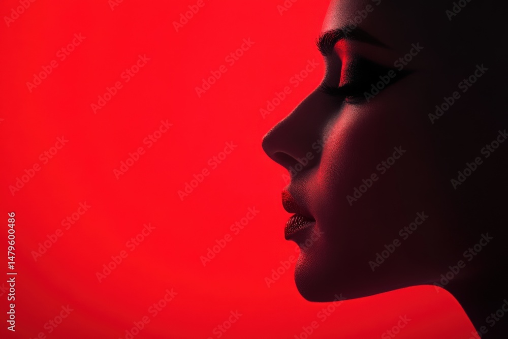 Woman's profile in red light Woman's profile in red light