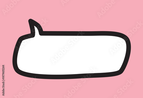 cartoon dialogue white speech bubble with a solid thick black outline with a pink background