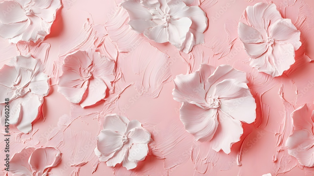 Obraz premium Digital illustration of textured, white flowers layered on a pale pink background.