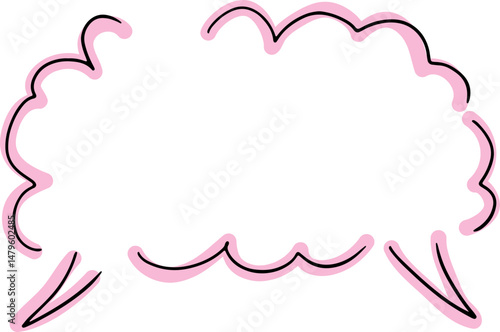 horizontal general thoughts cloud balloon hand drawn broken black outlines with pink lines outlined on the black outline