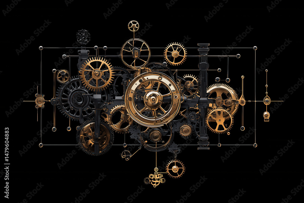 Fototapeta premium Steampunk gears and mechanisms create captivating visual of intricate design and elegance. blend of metal tones evokes sense