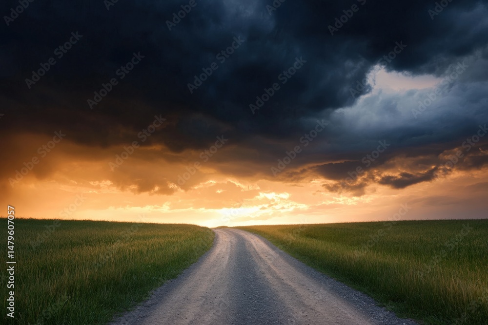 Fototapeta premium Country road under stormy sky