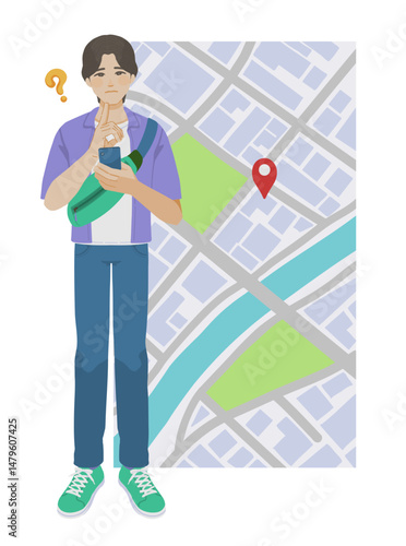 道に迷う男性のイラスト