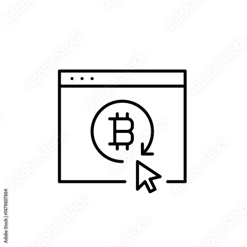 Web page, bitcoin, refresh arrow and click. Crypto wallet reload, instant account access. Pixel perfect vector icon