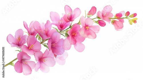 Watercolor botanical illustration of pink flowers showcasing delicate petals and vibrant colors, evoking sense of beauty