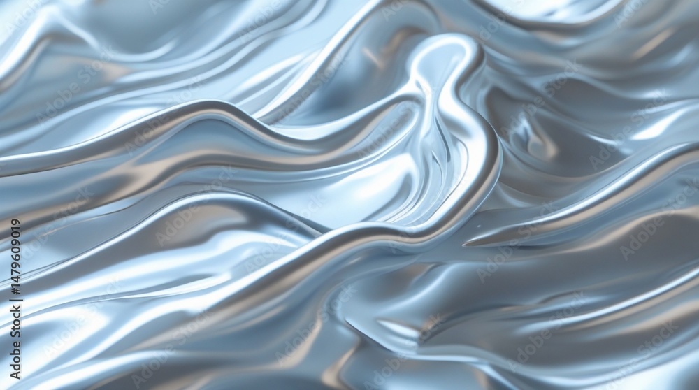 Obraz premium The image showcases a hyper-realistic close-up of fluid metal or glass, capturing fluid dynamics and soft highlights in an elegant and futuristic aesthetic.
