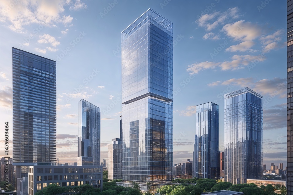 Fototapeta premium Modern City Skyline with Glass Tower Architecture
