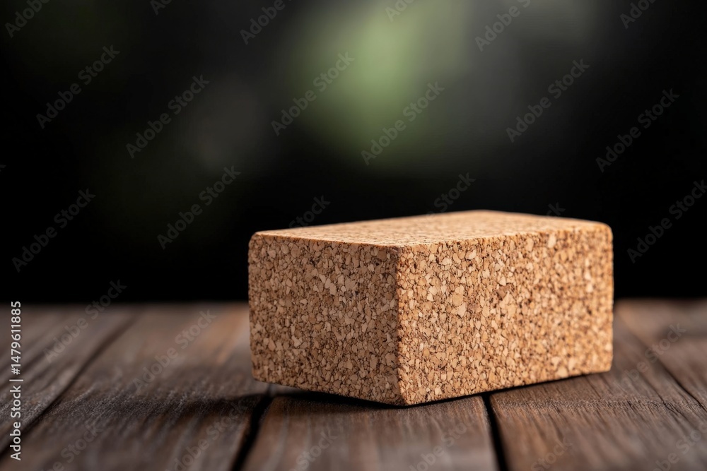 Cork block on wood surface Cork block on wood surface