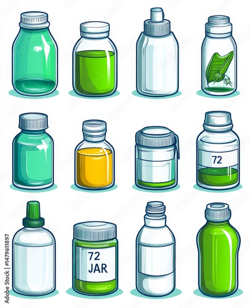 Modern blank templates of empty and clean multicolor plastic and glass containers are showcased, including bottles with spray, dispenser, and dropper, as well as a cream jar and tube, in a realistic Modern blank templates of empty and clean multicolor plastic and glass containers are showcased, including bottles with spray, dispenser, and dropper, as well as a cream jar and tube, in a realistic