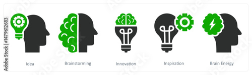 A set of 5 business icons as idea, brainstorming, innovation