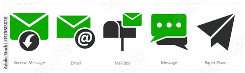 A set of 5 business icons as receive message, email, mail box
