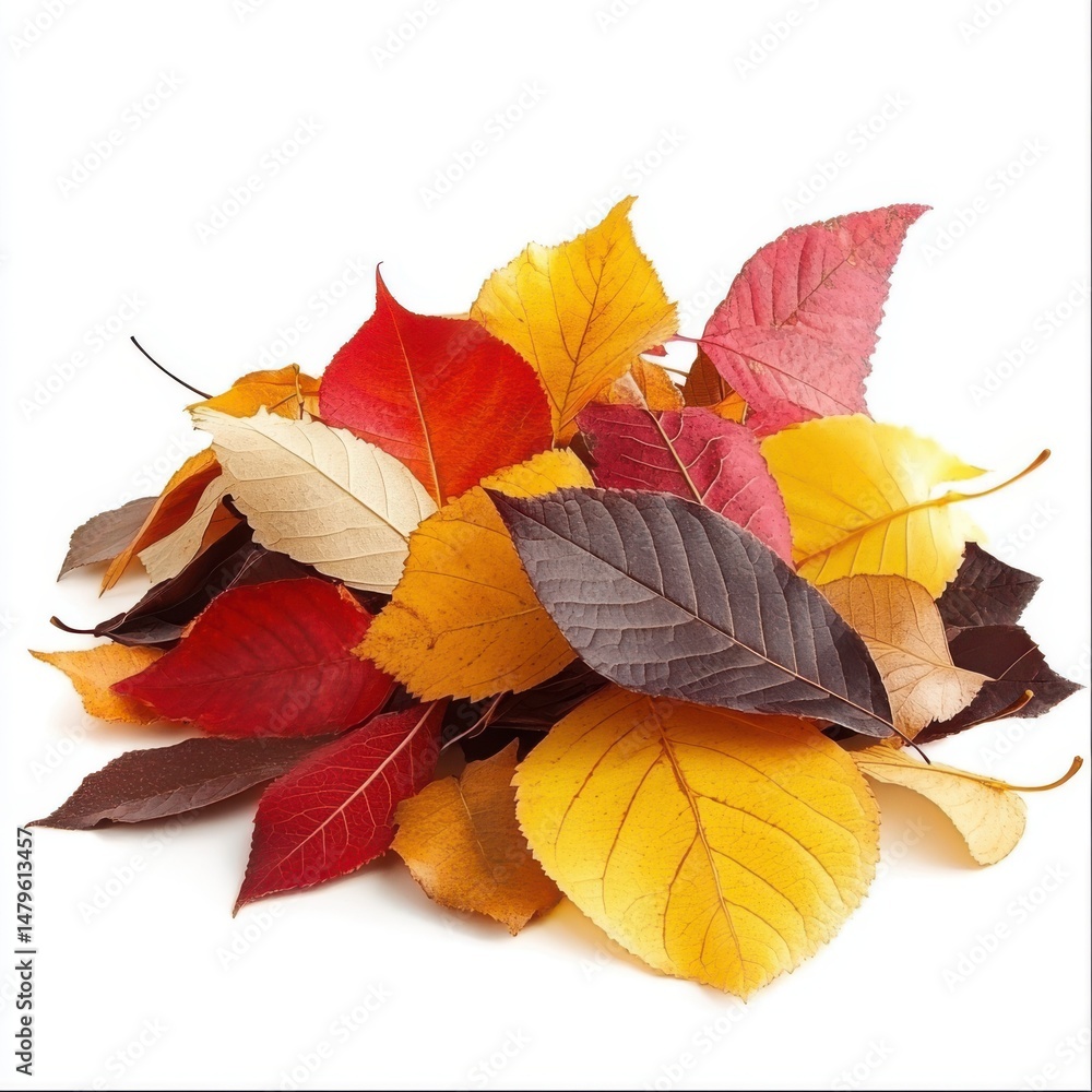 Pile of Colorful Autumn Leaves on White Background Pile of Colorful Autumn Leaves on White Background