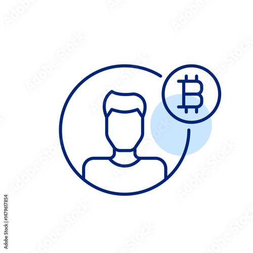 Male user account with bitcoin symbol. Crypto trader, wallet owner or investor. Pixel perfect, editable stroke icon
