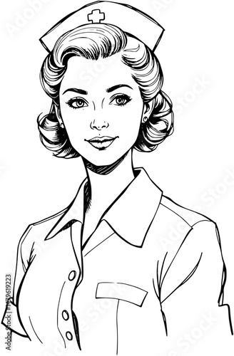 Vintage Nurse Portrait: A Classic Illustration of Healthcare Heroism