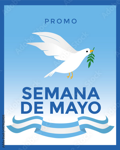 Semana de Mayo flyer, paloma con bandera argentina y texto editable 25 de Mayo fechas patrias