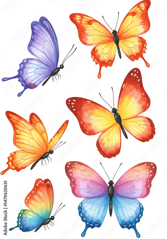Fototapeta premium Colorful Watercolor Butterflies Clipart