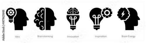 A set of 5 business icons as idea, brainstorming, innovation