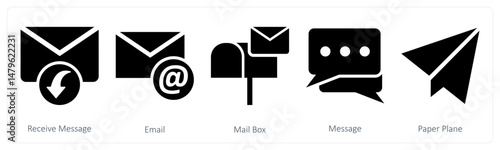 A set of 5 business icons as receive message, email, mail box