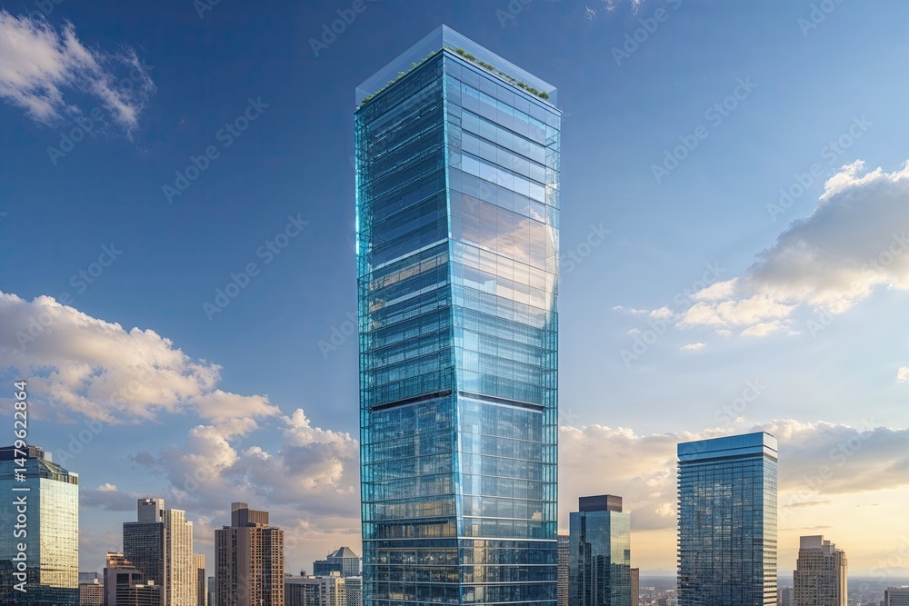 Fototapeta premium Urban Glass Tower: A Modern Marvel in the Skyline