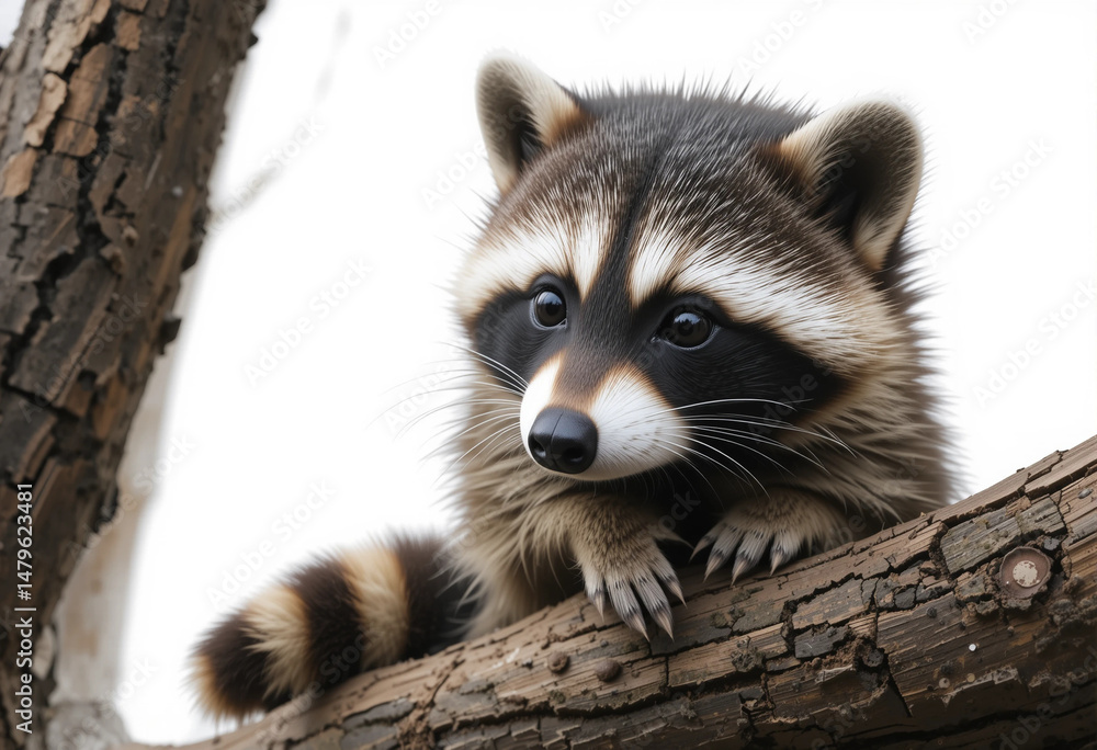 Obraz premium A raccoon is sitting on a tree branch