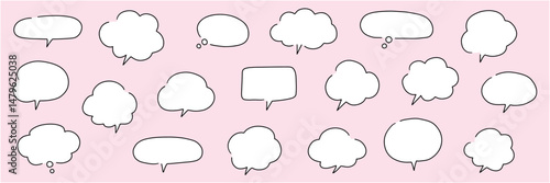 手描きの吹き出しのベクターイラストセット。ふきだし、フレーム、おしゃれ、手書き、シンプル