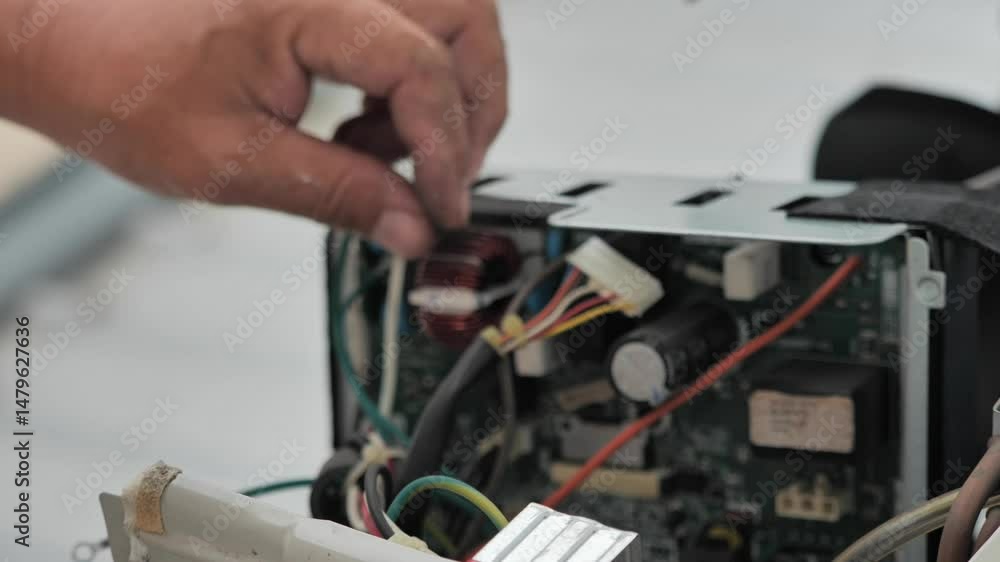 The technician is repairing the air conditioner compressor. The technician is repairing the air conditioner compressor.