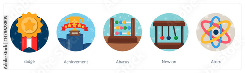 A set of 5 mix icons as badge, achievement, abacus