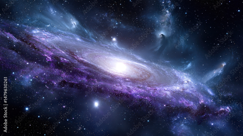Naklejka premium Majestic Spiral Galaxy in Deep Space Stunning Cosmic Background Image featuring vibrant nebulae and starlight