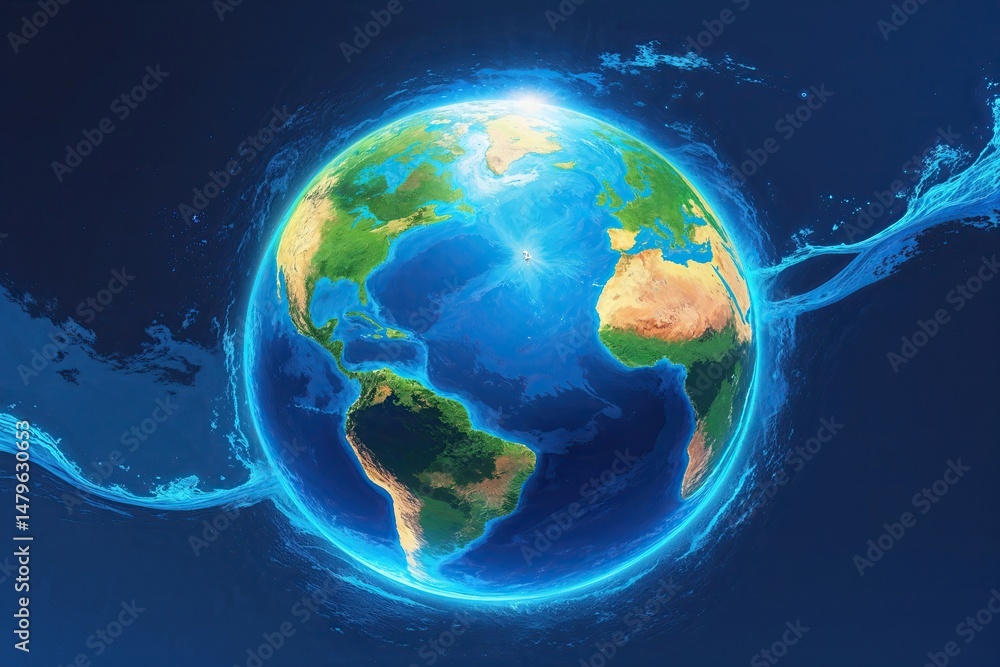 Naklejka premium Vibrant Oceanic Blue Globe Artwork Stunning Digital Geography Landscape