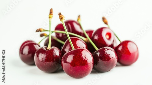 Wallpaper Mural A handful of fresh red cherries with stems on a white background Torontodigital.ca