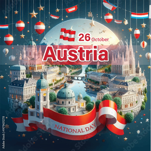 Austria National Day Celebration with Flags and Historic Architecture – October 26