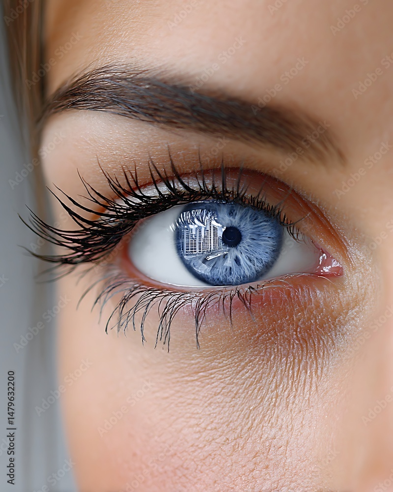 Obraz premium Detailed Close Up of a Female Blue Eye with Eyelashes