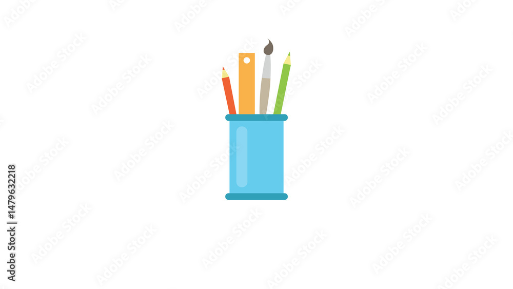 Fototapeta premium Colorful pencils and brushes in a blue holder ready for artistic creation vibrant and inspiring