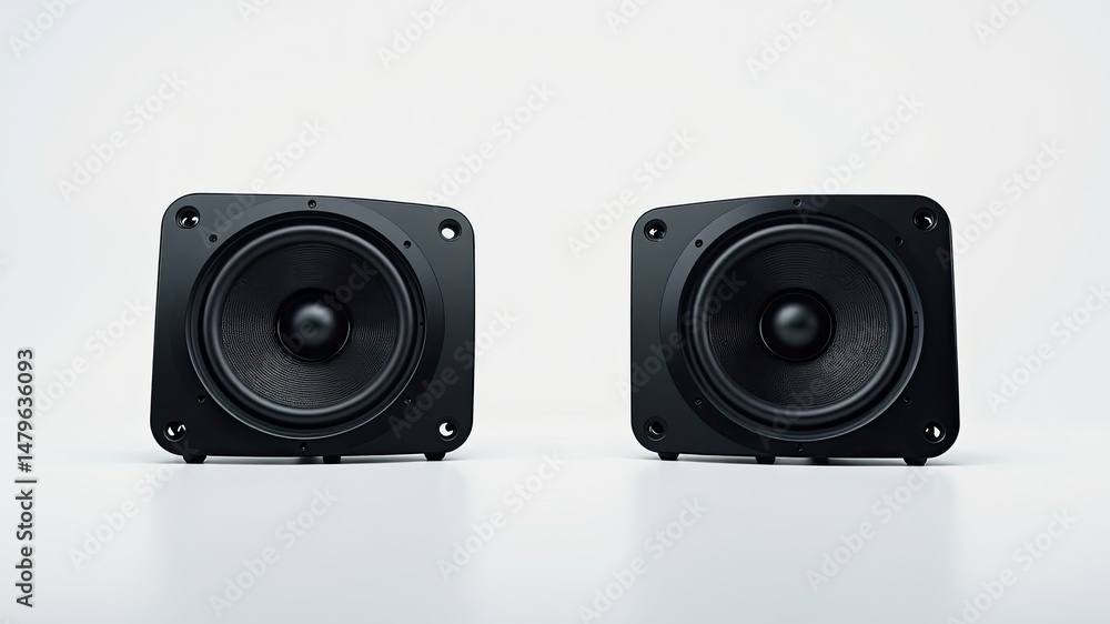 Modern Black Stereo Speakers on White Background Modern Black Stereo Speakers on White Background