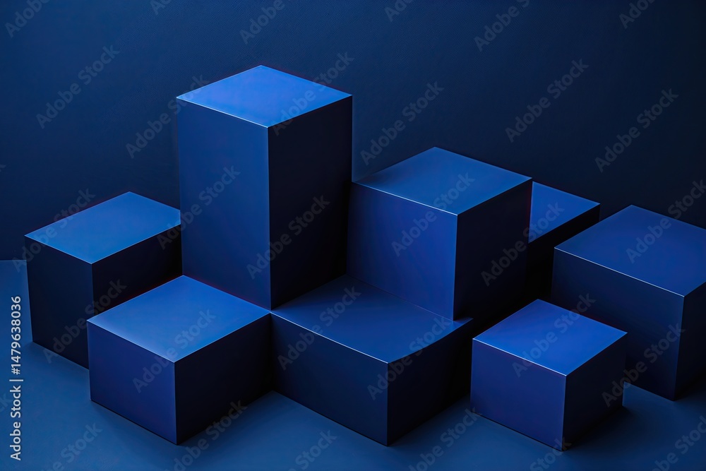 Dark Blue Canvas Featuring Bold Corporate Concepts and Cubic Designs Dark Blue Canvas Featuring Bold Corporate Concepts and Cubic Designs